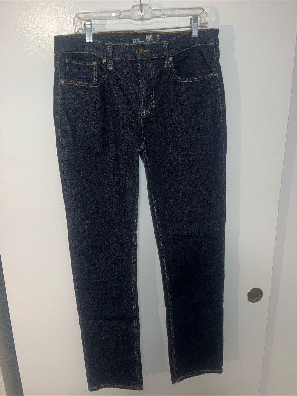 RSQ Men's Straight Jeans in Dark Blue with Contrast Stitching